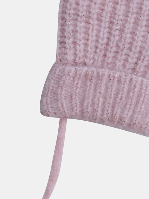 Lined Pink Ribbed Gloves With Ties