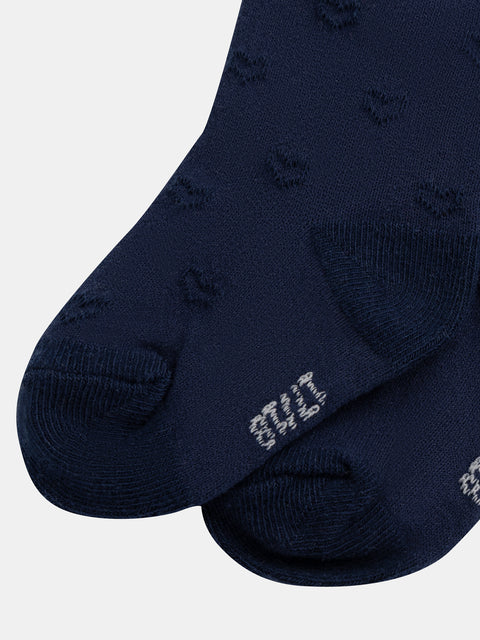 Navy Heart Pattern Cotton Rich Tights