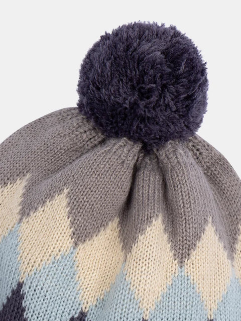 Micropolar Lined Intarsia Pattern Hat With Bobble