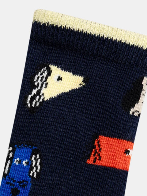 Navy Dog Pattern Cotton Rich Socks
