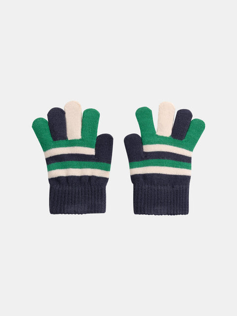 Green Grey & Cream Striped Gloves