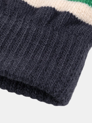 Green Grey & Cream Striped Gloves