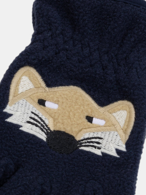 Navy Micropolar Fox Design Gloves