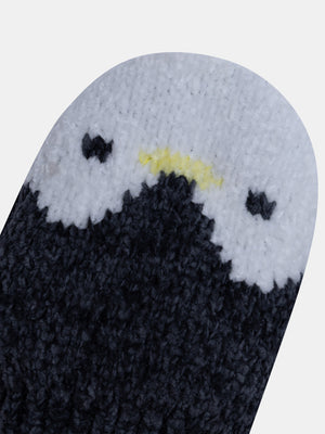 Lined Grey Penguin Gloves With Ties