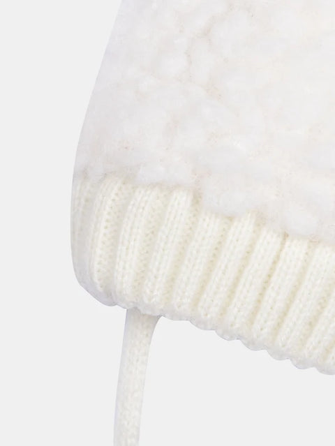 Off White Micropolar Lined Mittens With Ties