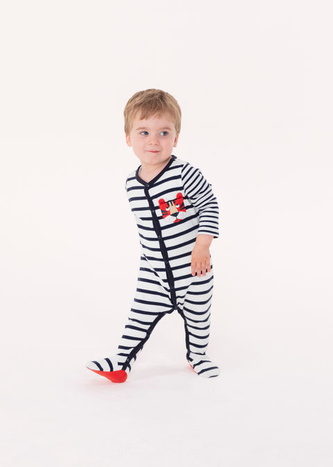 Navy & White Stripe Cotton Sleepsuit