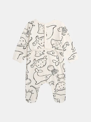 Cream Sea Animal Print Cotton Sleepsuit