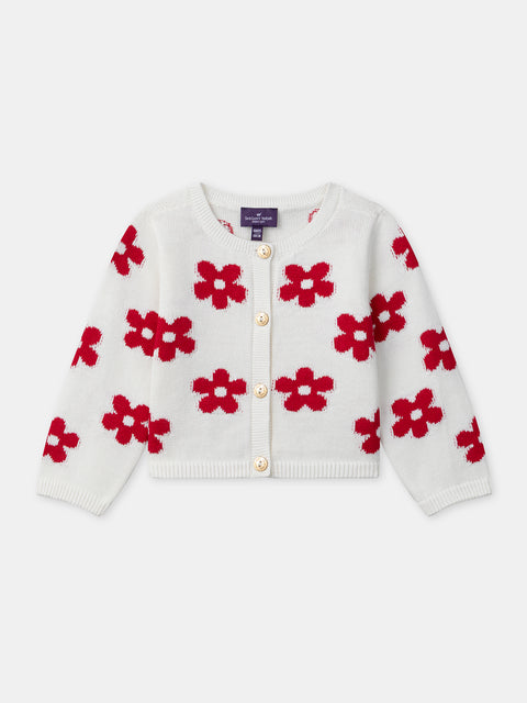 Cream Cotton Cardigan With Flower Applique