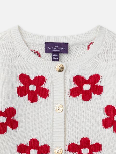 Cream Cotton Cardigan With Flower Applique
