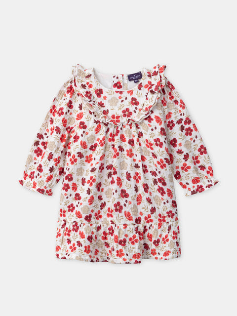 Cream Floral Print Cotton Dress