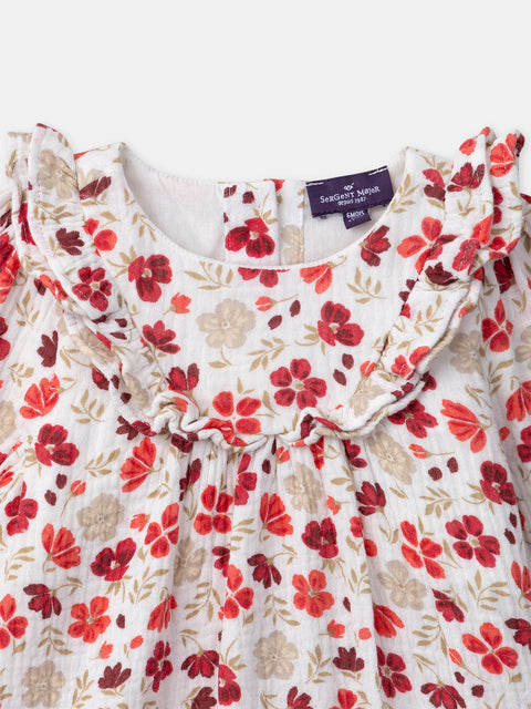 Cream Floral Print Cotton Dress
