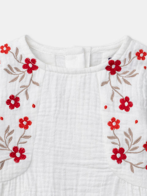 Cream Embroidered Cotton Blouse