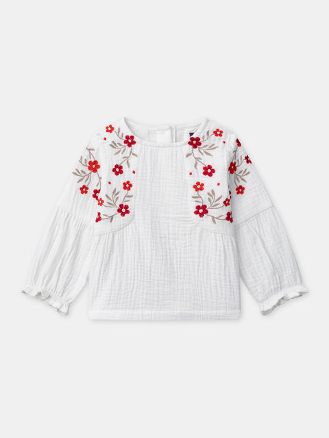 Cream Embroidered Cotton Blouse