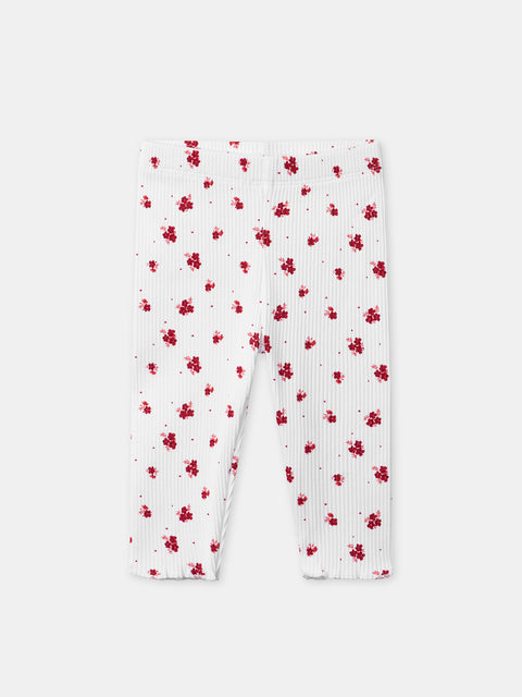 Ribbed Cream Floral Print Cotton Leggings