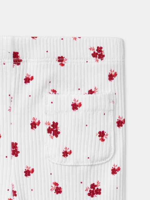 Ribbed Cream Floral Print Cotton Leggings