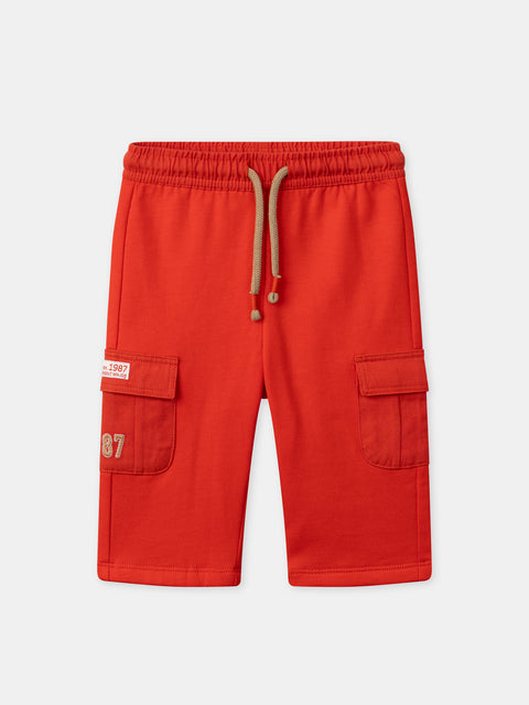 Red Cotton Fleece Cargo Trousers