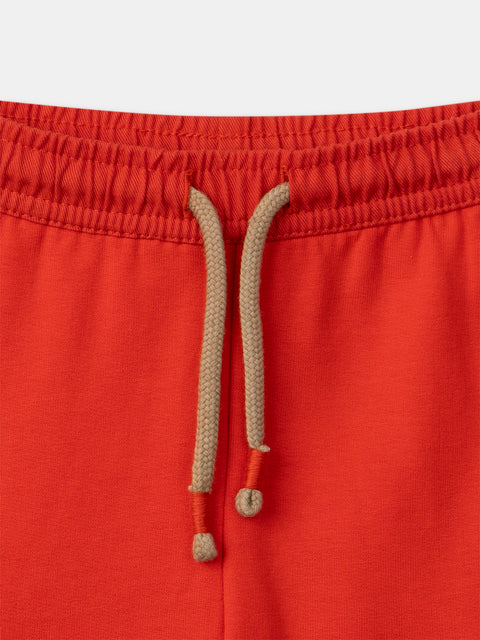 Red Cotton Fleece Cargo Trousers