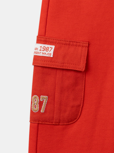 Red Cotton Fleece Cargo Trousers