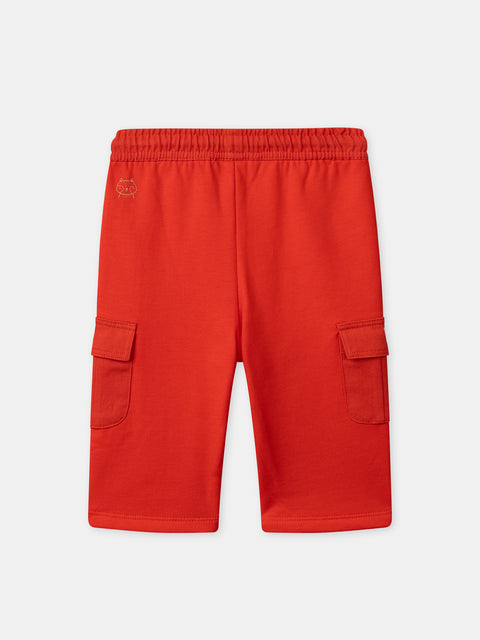 Red Cotton Fleece Cargo Trousers