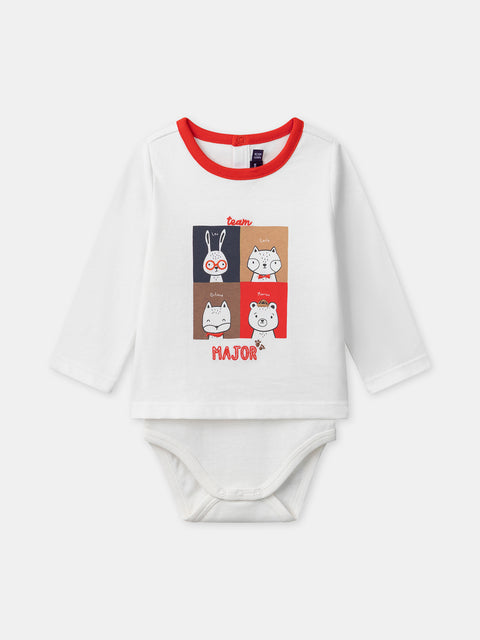 Cream Box Print Cotton T-shirt Bodysuit