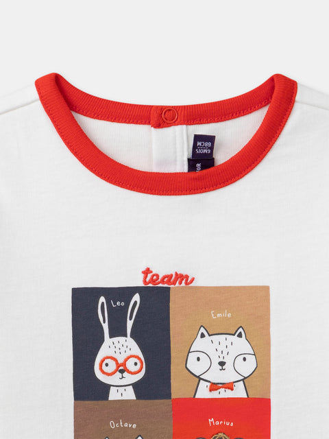 Cream Box Print Cotton T-shirt Bodysuit