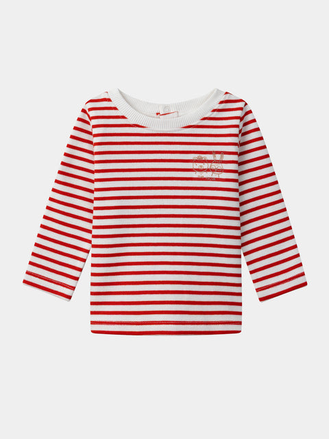 Cream & Red Stripe Cotton T-shirt