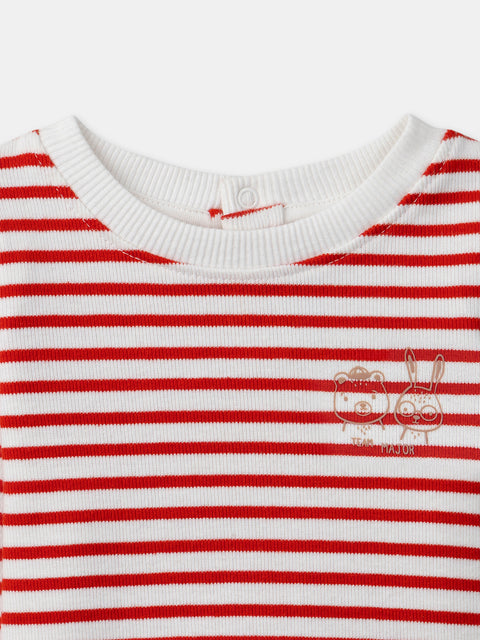 Cream & Red Stripe Cotton T-shirt