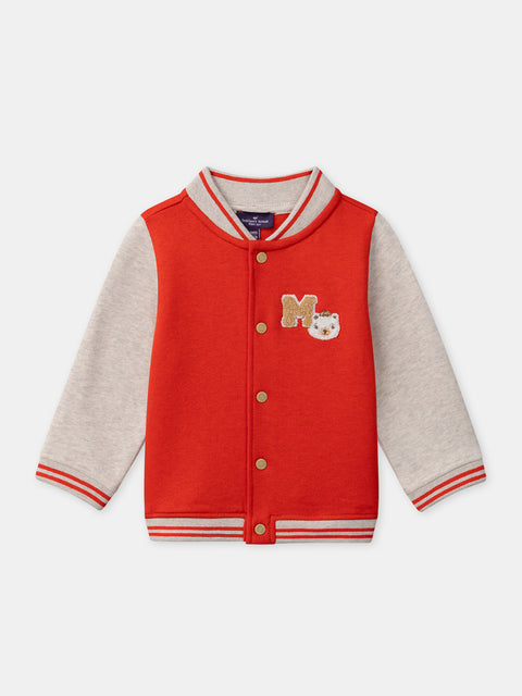 Red Cotton Fleece Baseball Jacket