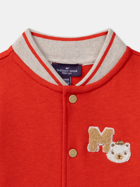 Red Cotton Fleece Baseball Jacket