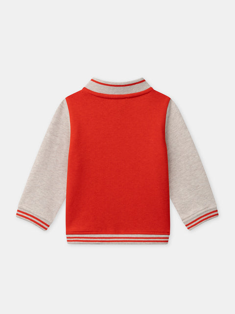 Red Cotton Fleece Baseball Jacket