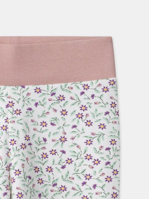Pink Floral Print Cotton Leggings