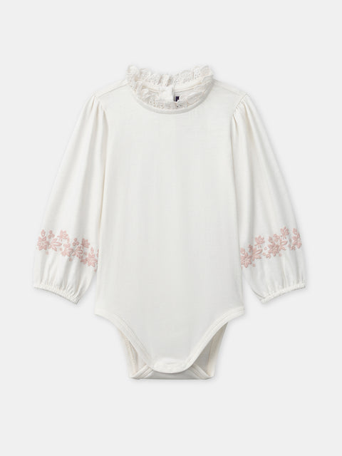 Cream Ruffle Collar Cotton Bodysuit