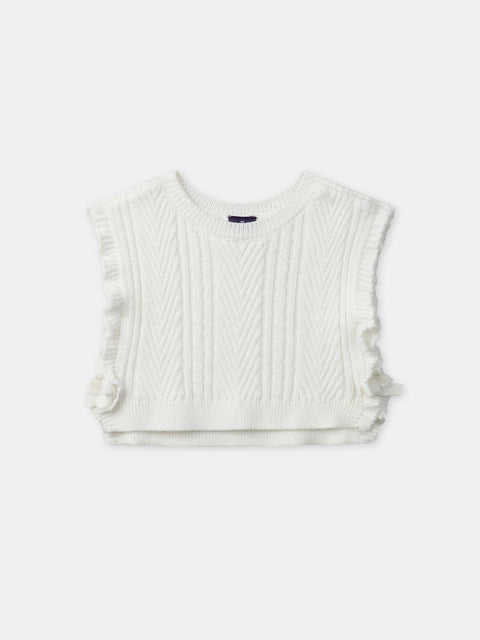 Off White Sleeveless Cable Knit Pullover