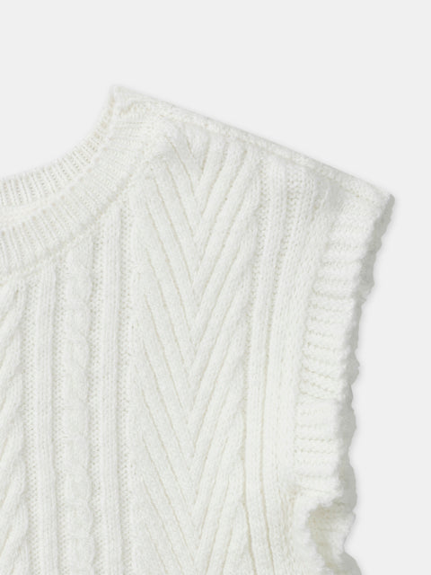 Off White Sleeveless Cable Knit Pullover