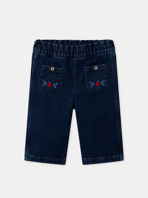 Embroidered Blue Denim Jeans