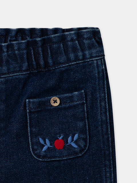 Embroidered Blue Denim Jeans