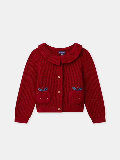 Red Cardigan With Ruffle Collar