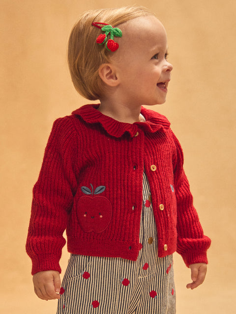 Red Cardigan With Ruffle Collar