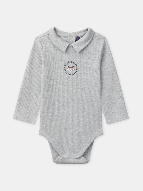 Grey Ribbed Cotton Bodysuit