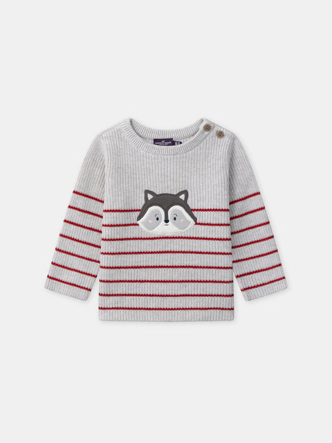 Grey Stripe Cotton Jumper