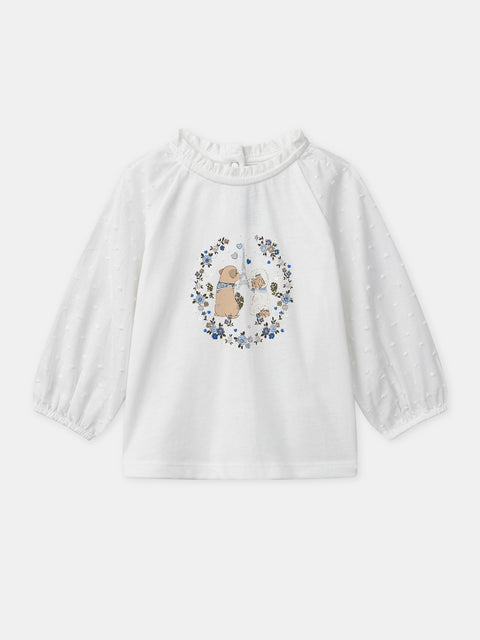 White Dog Print Cotton Blouse