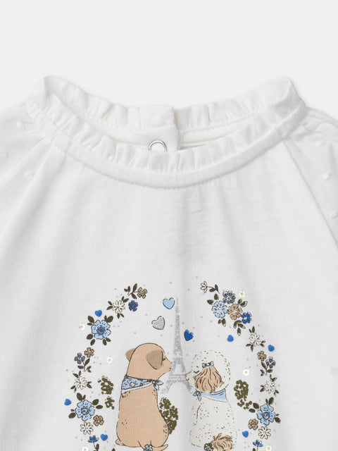 White Dog Print Cotton Blouse