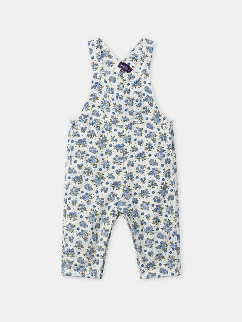Lined Blue Floral Print Corduroy Dungarees