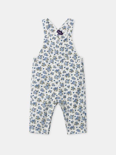 Lined Blue Floral Print Corduroy Dungarees