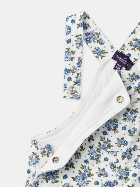 Lined Blue Floral Print Corduroy Dungarees