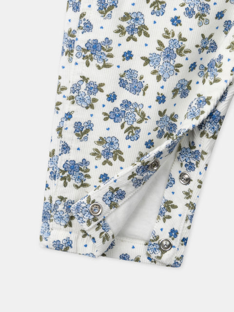 Lined Blue Floral Print Corduroy Dungarees