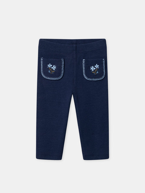 Navy Leggings With Embroidered Pockets