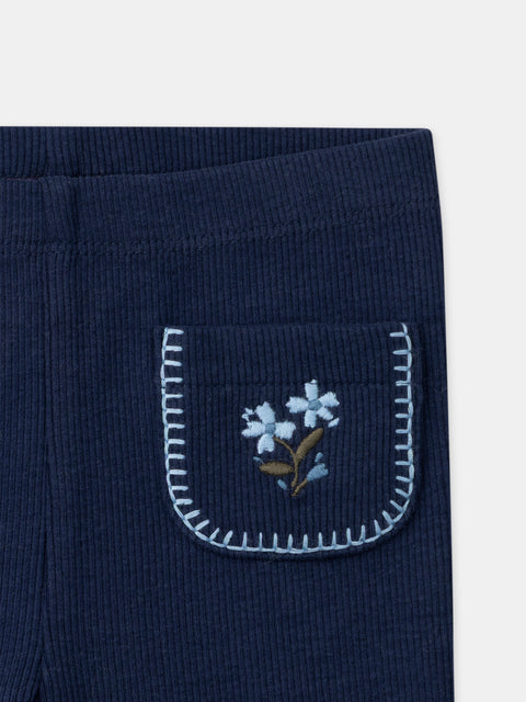 Navy Leggings With Embroidered Pockets