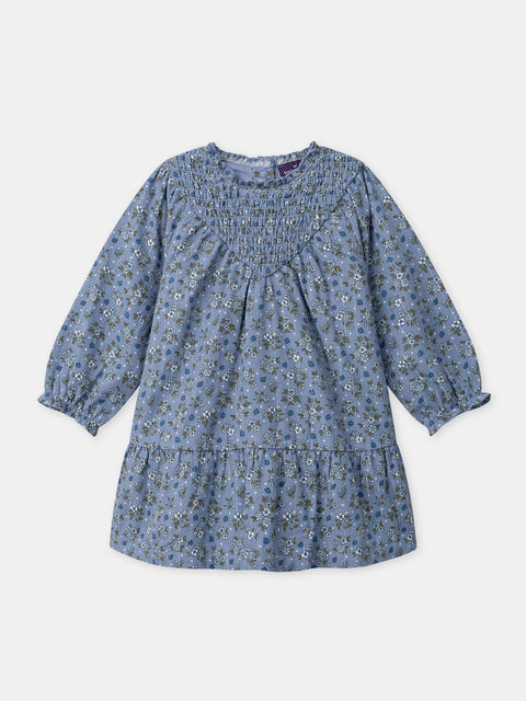 Lined Blue Floral Print Cotton Dress