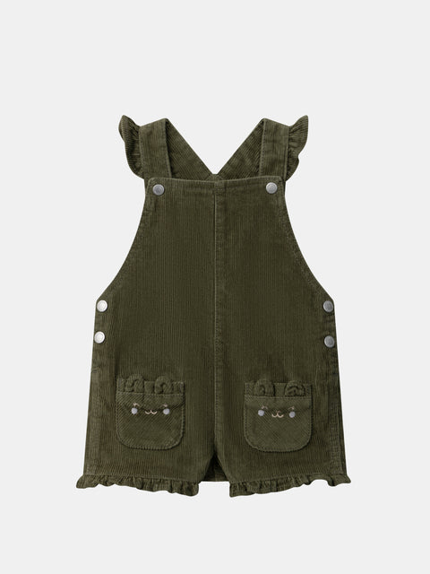 Green Corduroy Dungarees With Matching Bodysuit & Cream Tights